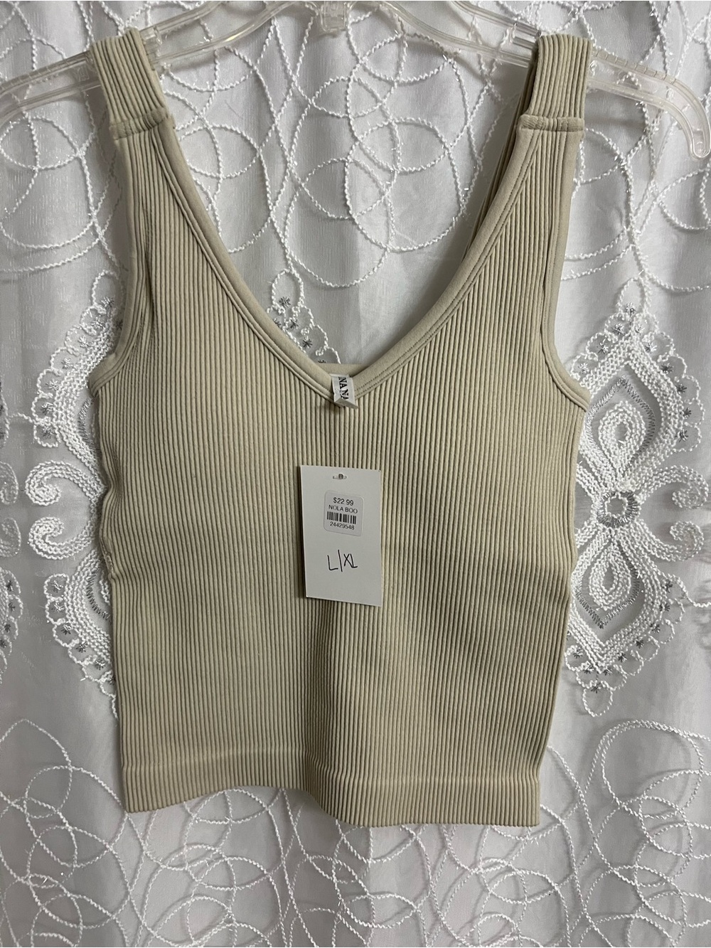 Zenana Outfitters Ribbed V-Neck Crop Tank — Beige
